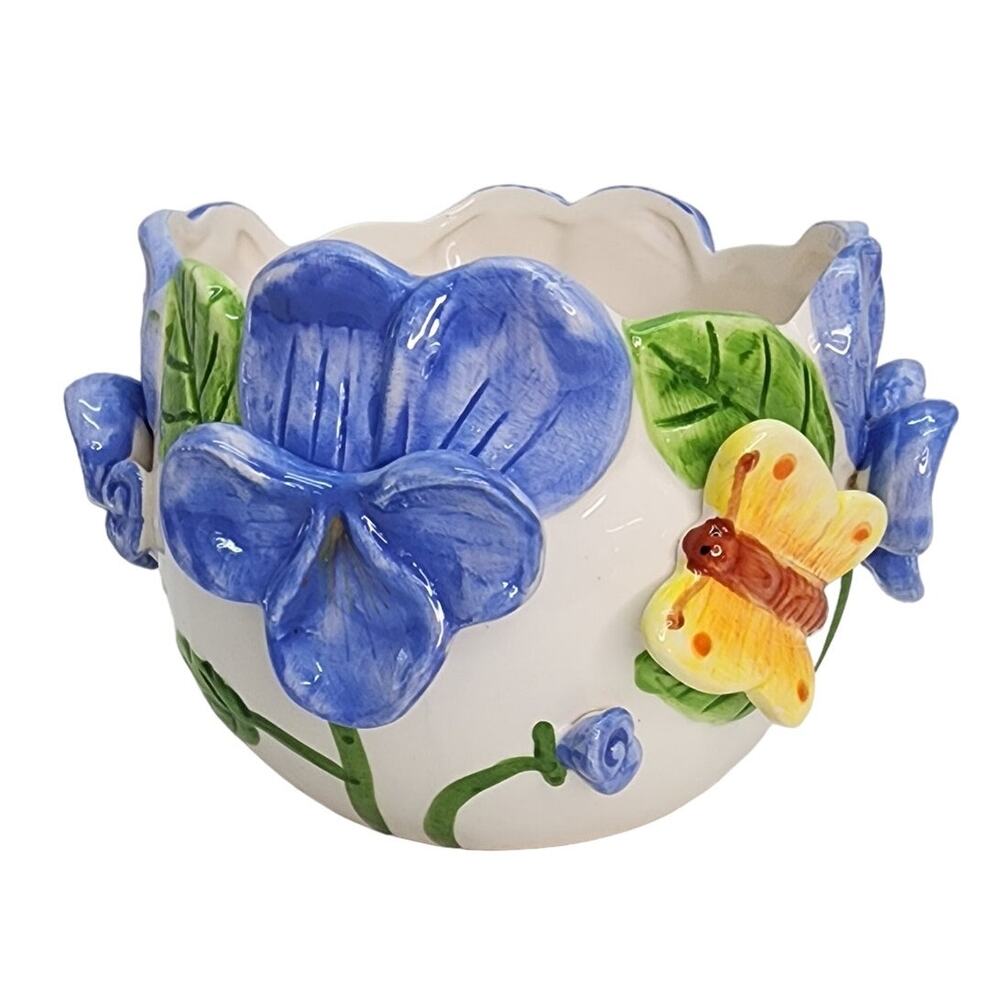 Ceramic Butterfly Planter Floral Flower Pot Cottagecore Spring Decor  Garden